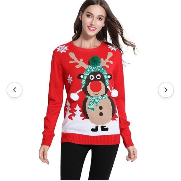 Christmas Reindeer Red Knitted Holiday Ugly Sweater Pullover Size XXL NEW - Picture 1 of 15